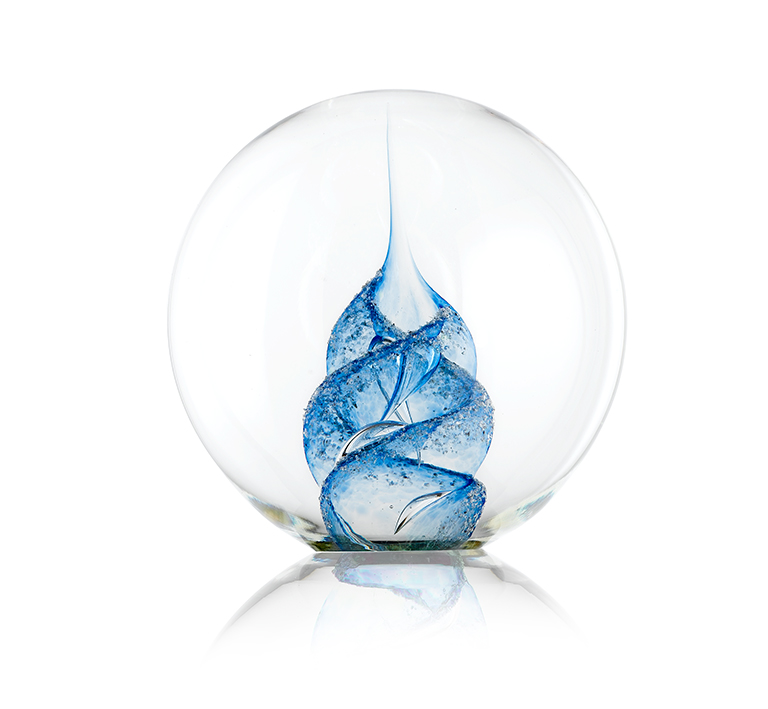 Glass sphere Paperweight with blue swirls