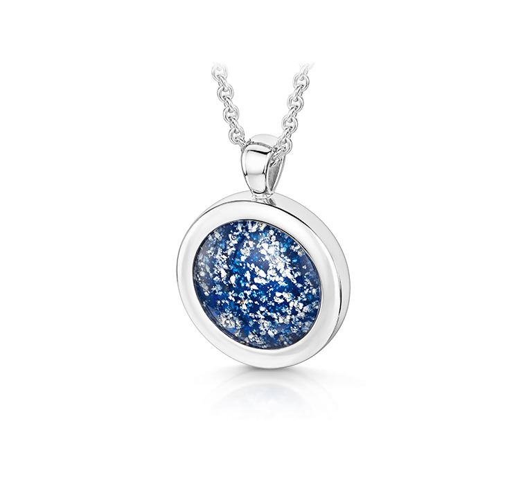 Round, blue pendant necklace in silver